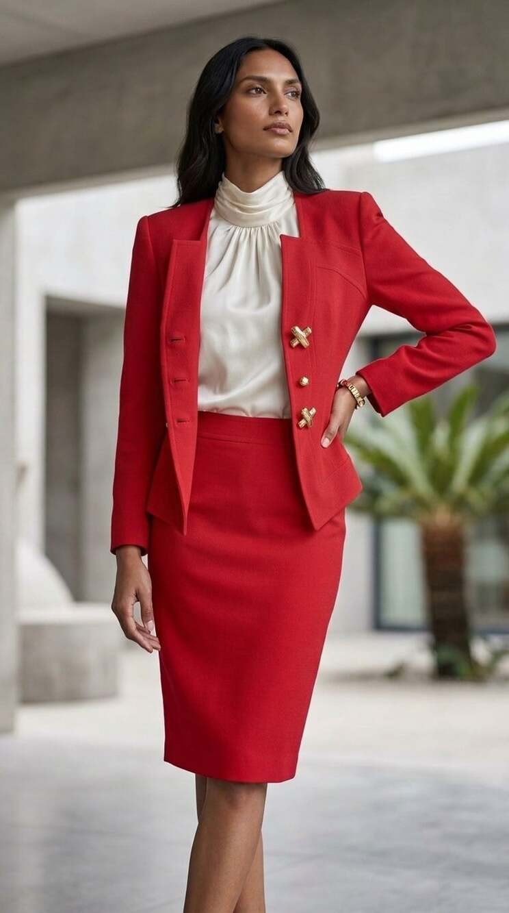 BICCI by Florine Wachter Skirt Suit Size 4 Red 2 Piece